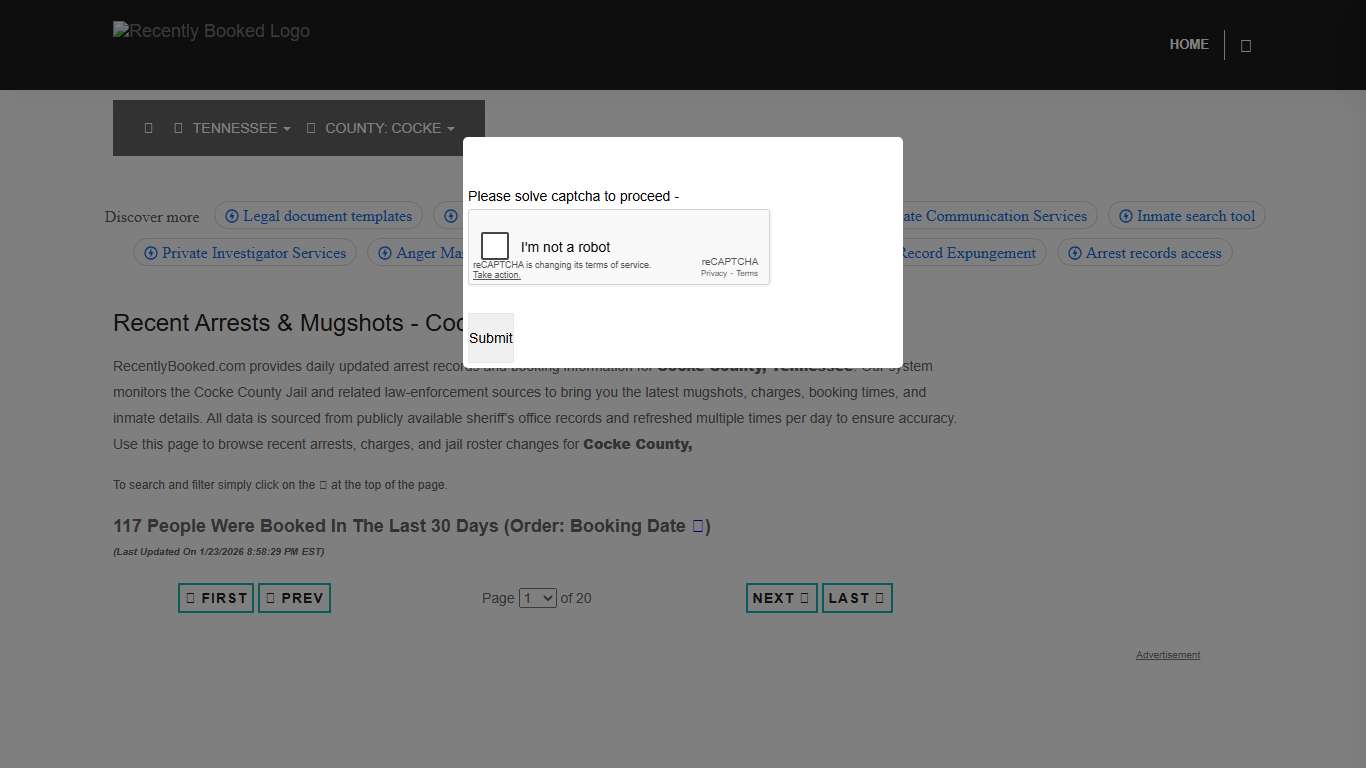 Cocke County, Tennessee Mugshots RecentlyBooked.com